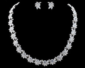 Leaf Design Cubic Zirconia Rodium Plated Set