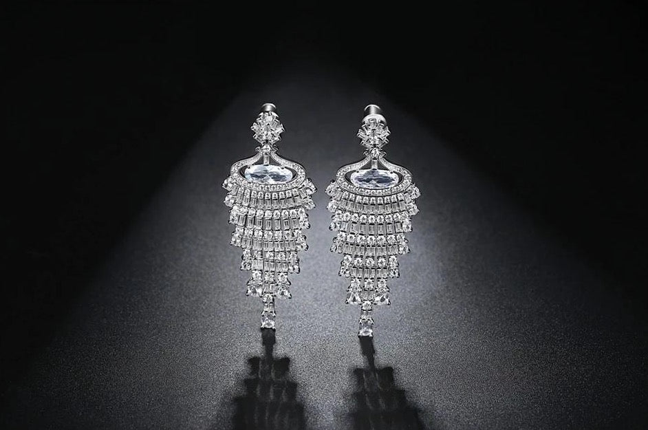 Waterfall Rodium Plated Earrings