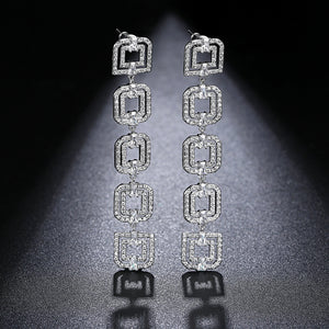 Cube Baguette Drop Rodium Plated Earrings