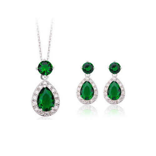 Tear Drop Rodium Plated Pendant Sets