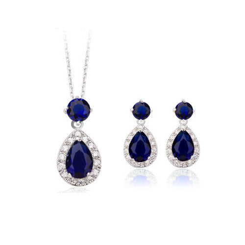 Tear Drop Rodium Plated Pendant Sets