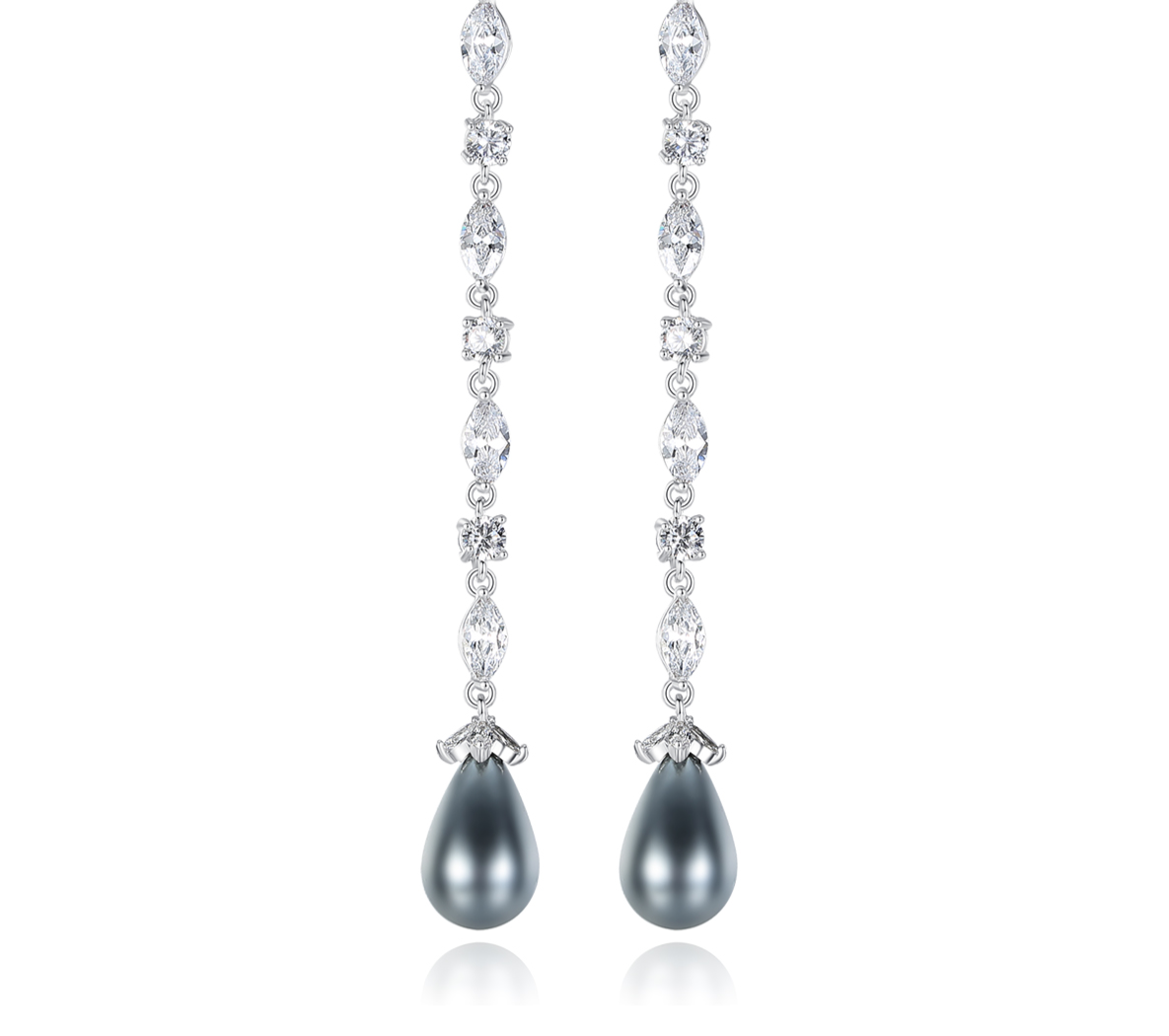 Grey Freshwater Pearl Drop Rodium Plated Earrings