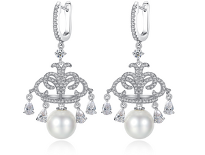 Crown Jewel Pearl Rodium Plated Earrings