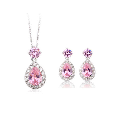 Tear Drop Rodium Plated Pendant Sets