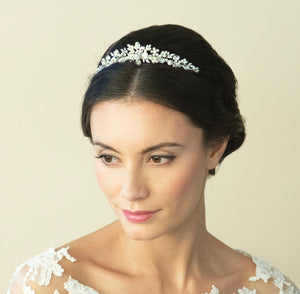 Melody silver crystal and pearl delicate floral tiara