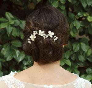 Buttercup gold crystal enamelled floral fairytale comb