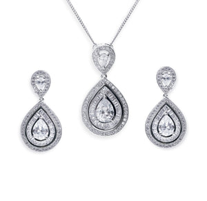 Montgomery rhodium crystal baguette teardrop pendant set