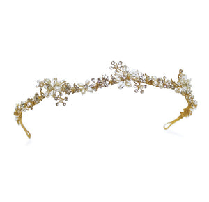 Lynette gold crystal and Pearl organic floral band