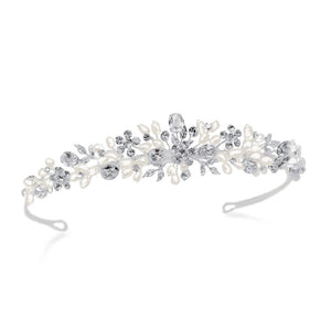 Melody silver crystal and pearl delicate floral tiara