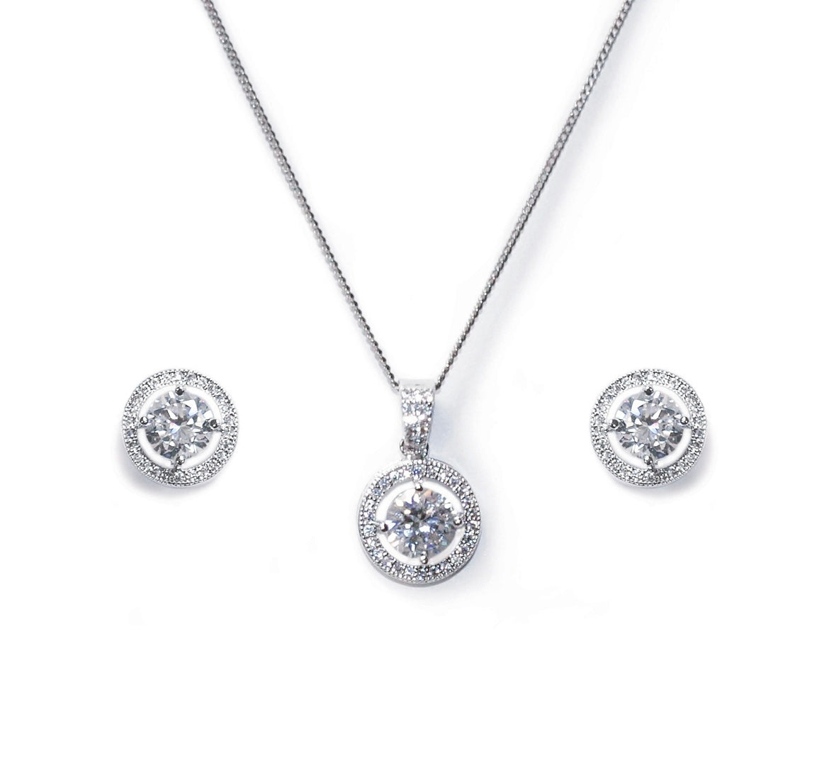 Hampton rhodium crystal elegant pendant set