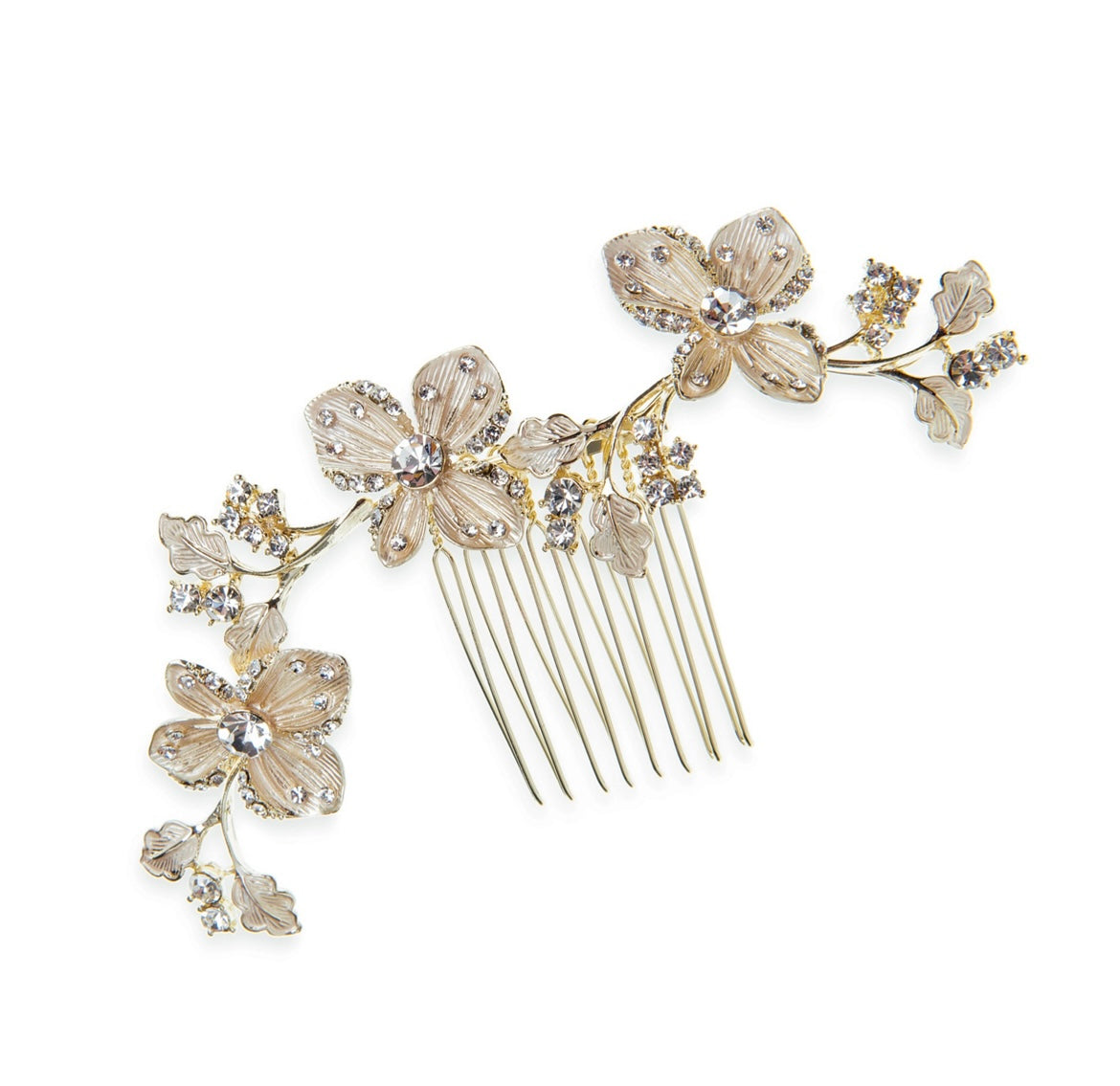 Buttercup gold crystal enamelled floral fairytale comb