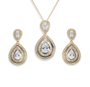 Montgomery gold crystal baguette teardrop pendant set