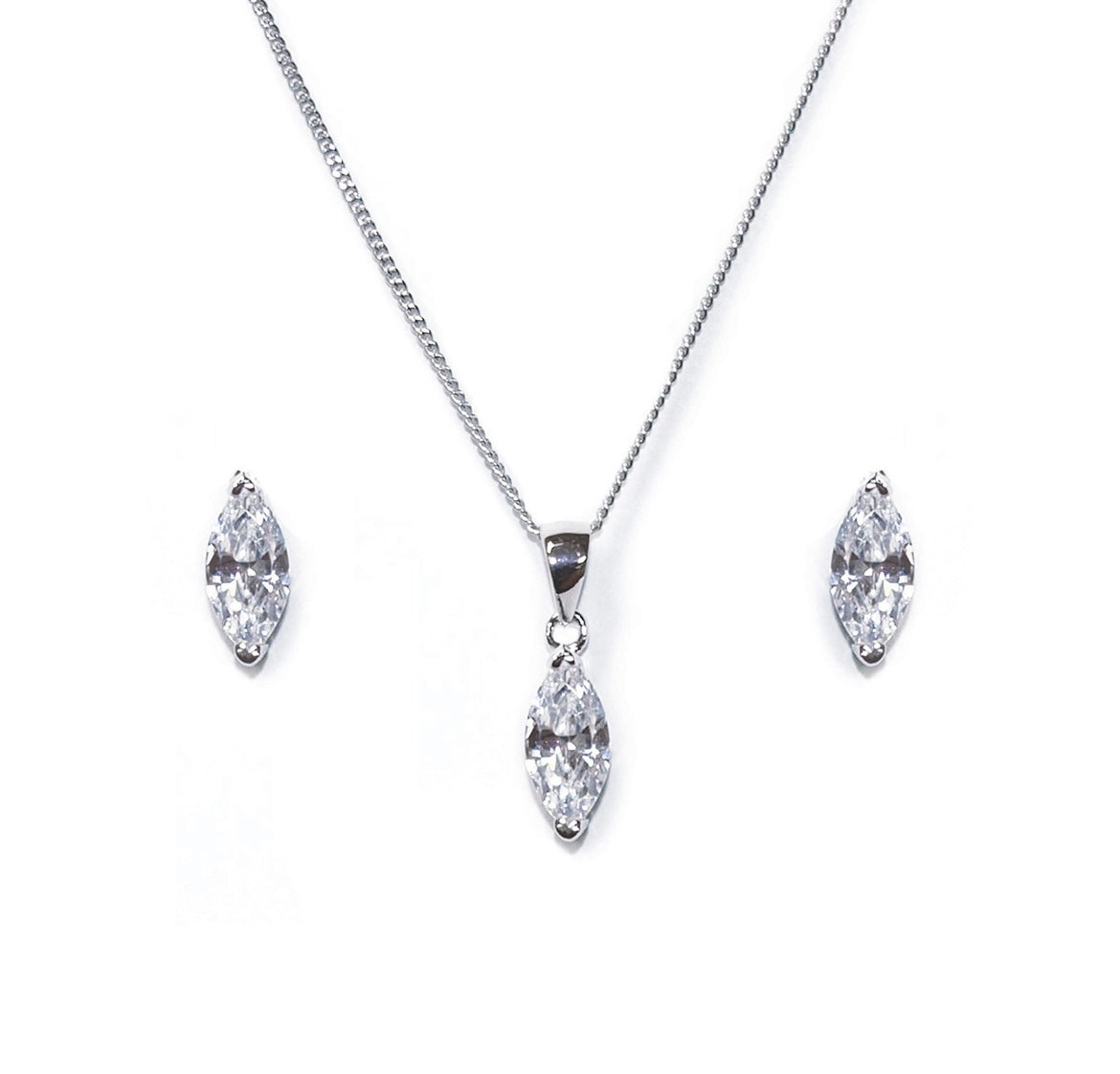 True love rhodium crystal marquise cut pendant set