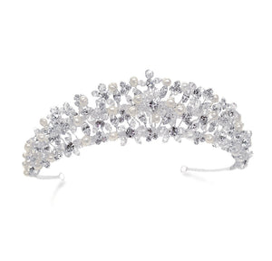 Eternal silver crystal and pearl cluster tiara