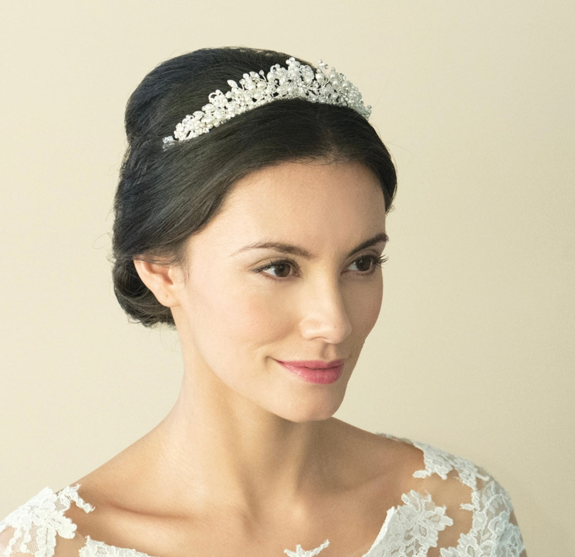 Nina silver crystal and pearl classic tiara