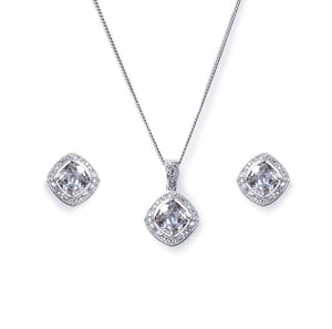 Richmond rhodium crystal square cut pendant set