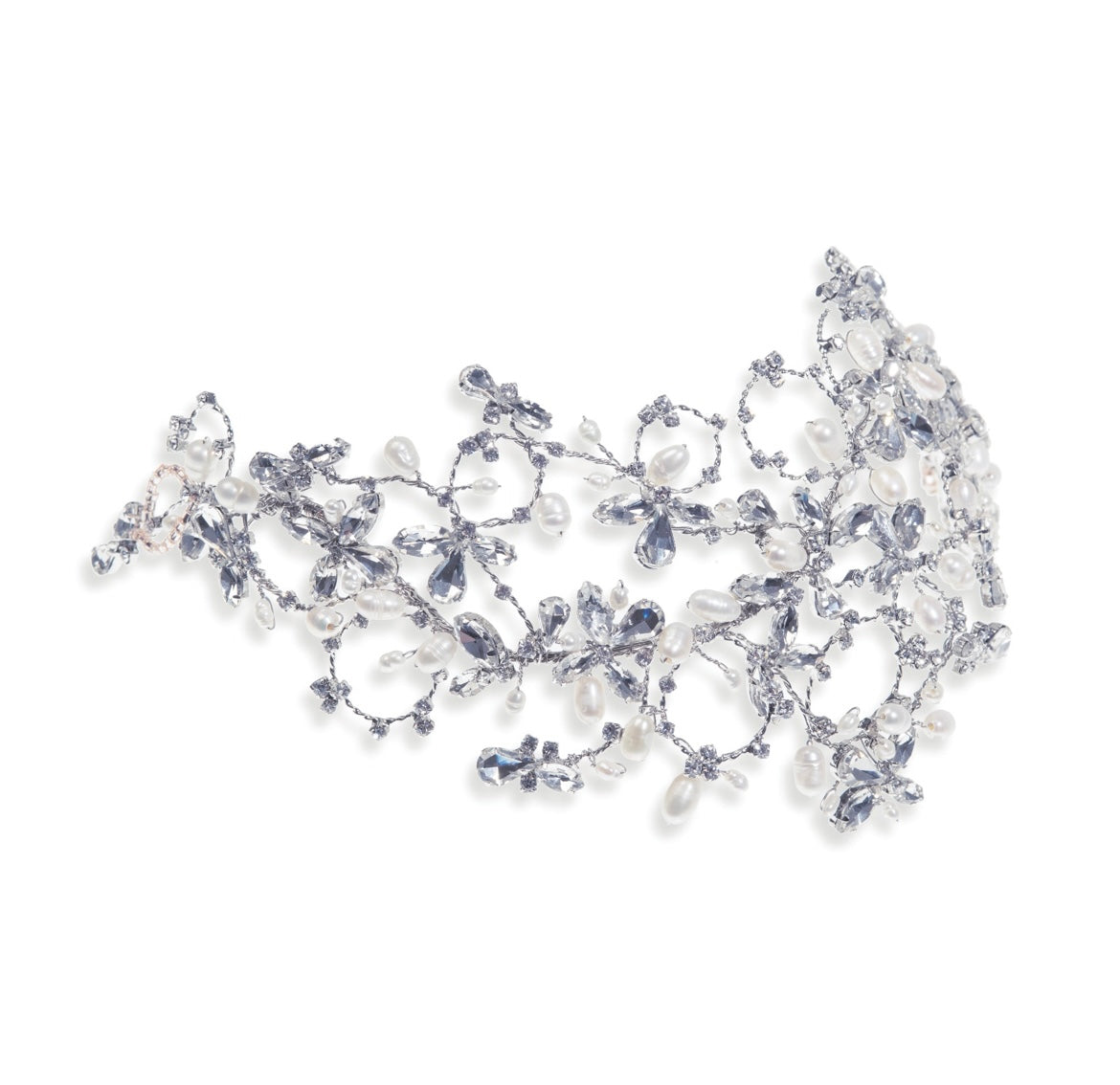 Serenity silver rhodium crystal and pearl statement hair vine