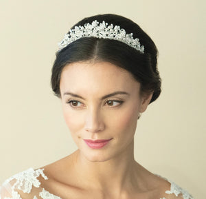 Nina silver crystal and pearl classic tiara