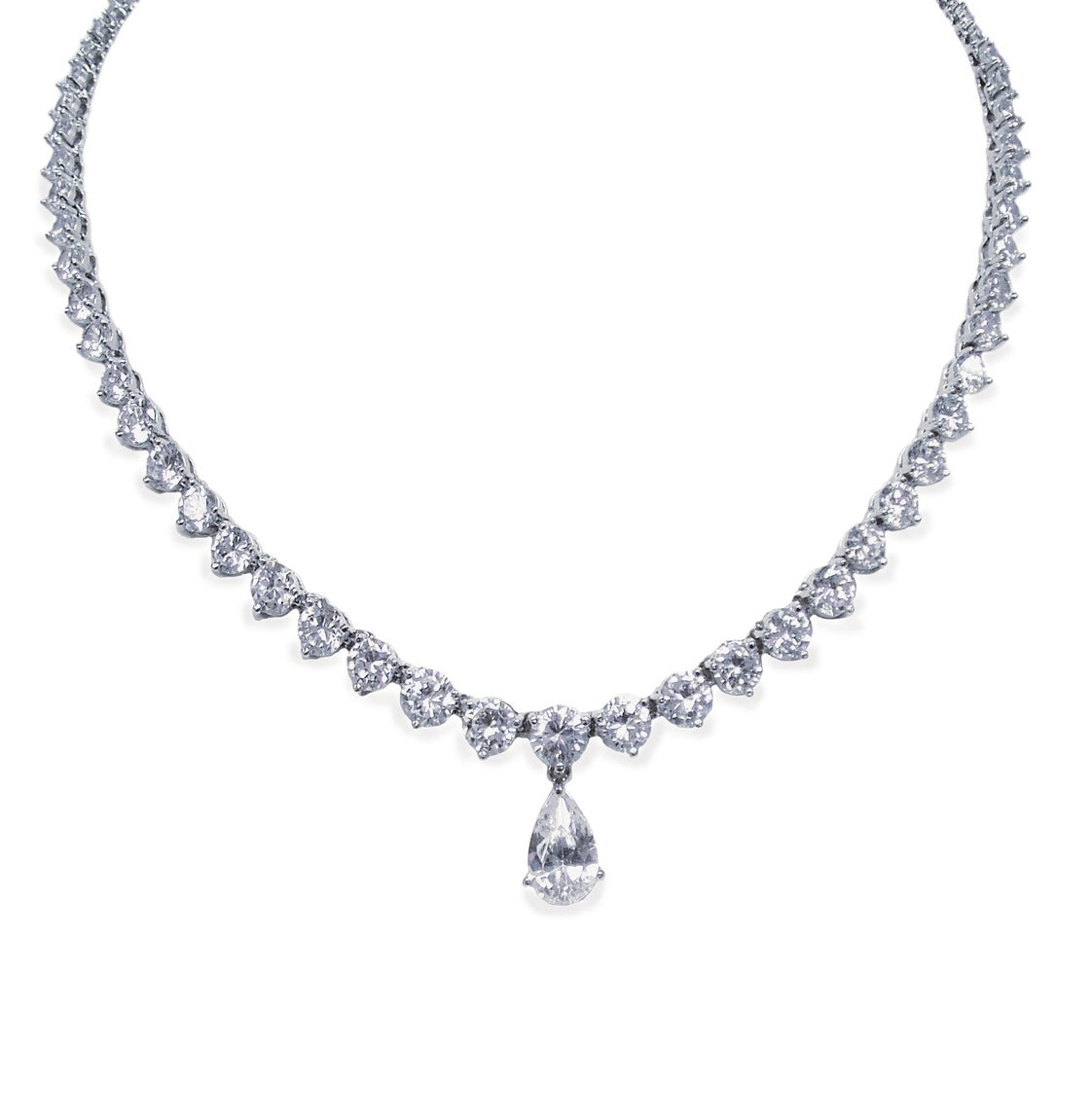 Imperial rhodium crystal teardrop necklace, earrings and tennis bracelet